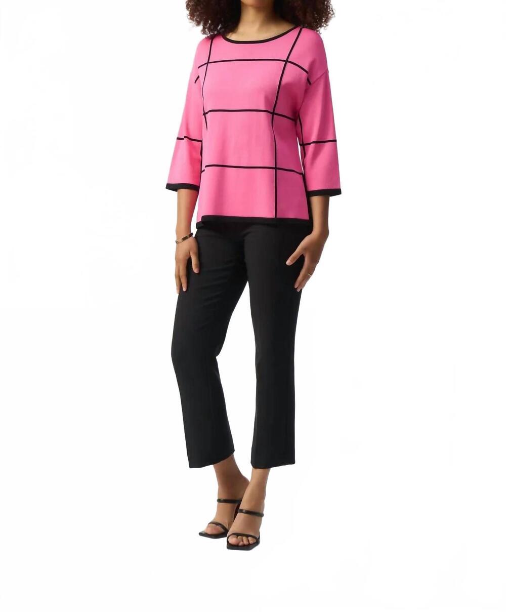 NEW JOSEPH RIBKOFF two-tone plaid three quarter sleeves lightweight sweater top
